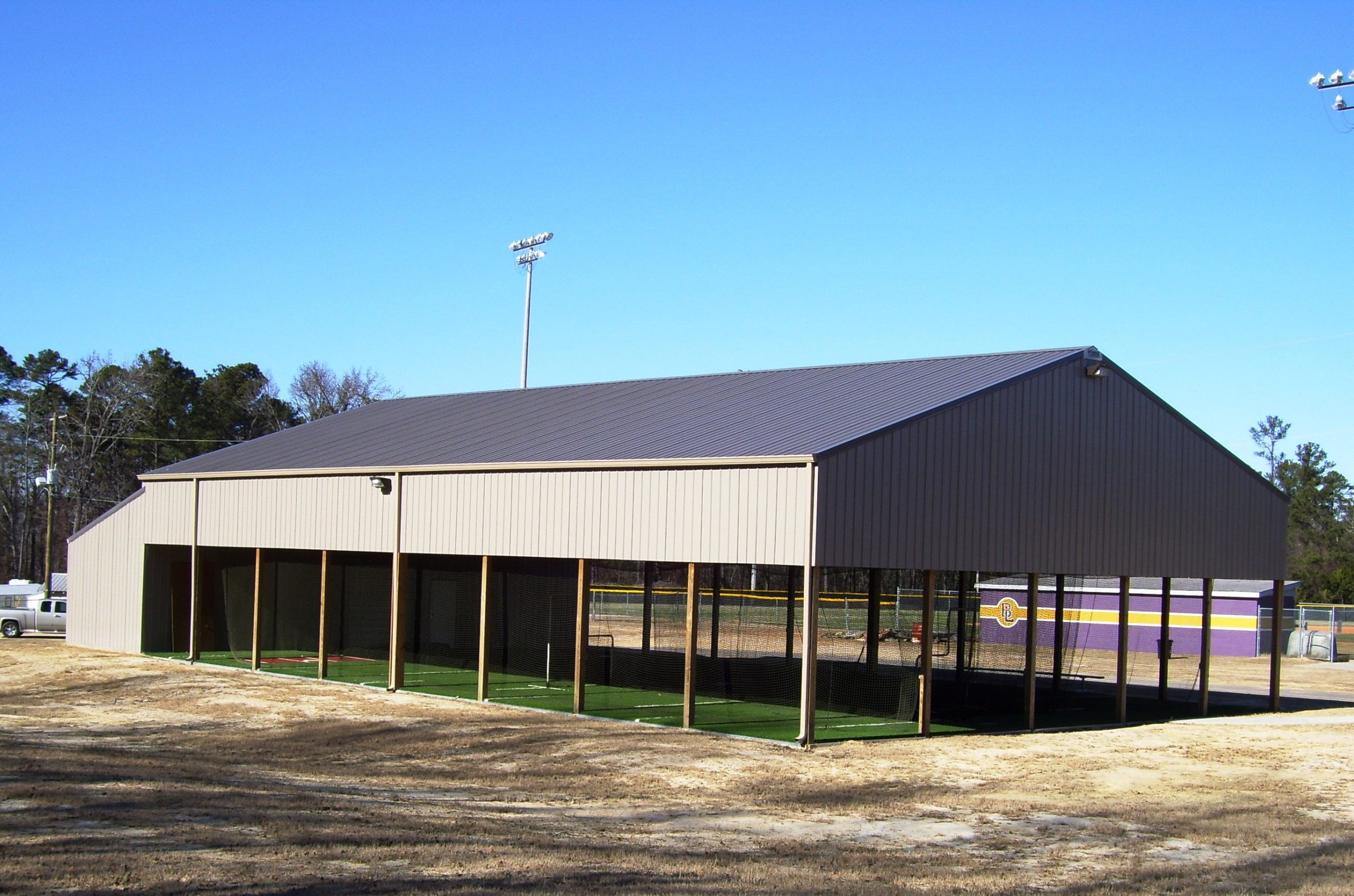 Specialty batting cage building built for a South Carolina high school